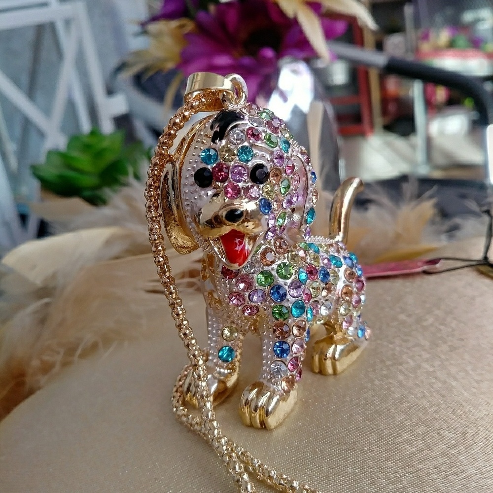 Betsey Johnson diamond doggy necklace